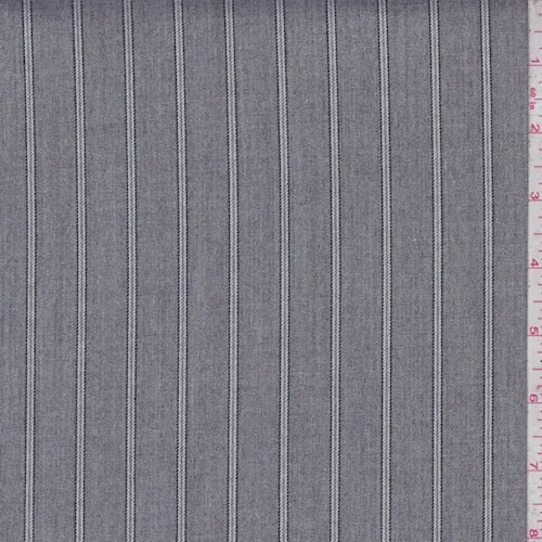 1 YD PC-Heather Grey Stripe Wool Blend Flannel Suiting Fabric