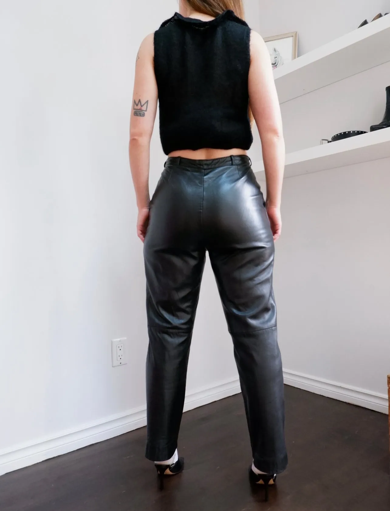 80s Soft & Supple Black Leather Trousers - 27