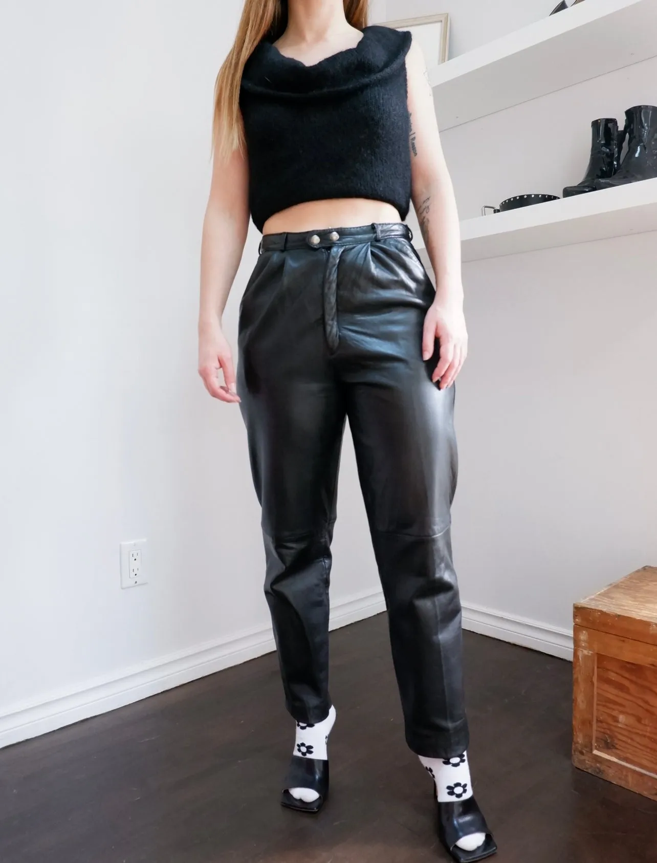 80s Soft & Supple Black Leather Trousers - 27