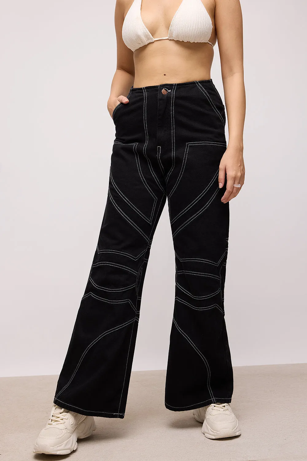 Abstract Black Wide Pants