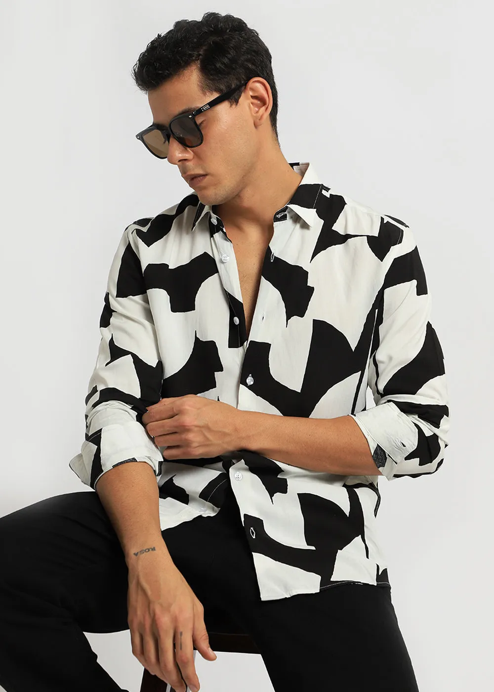 Abstract Monochrome Print Full sleeve shirt