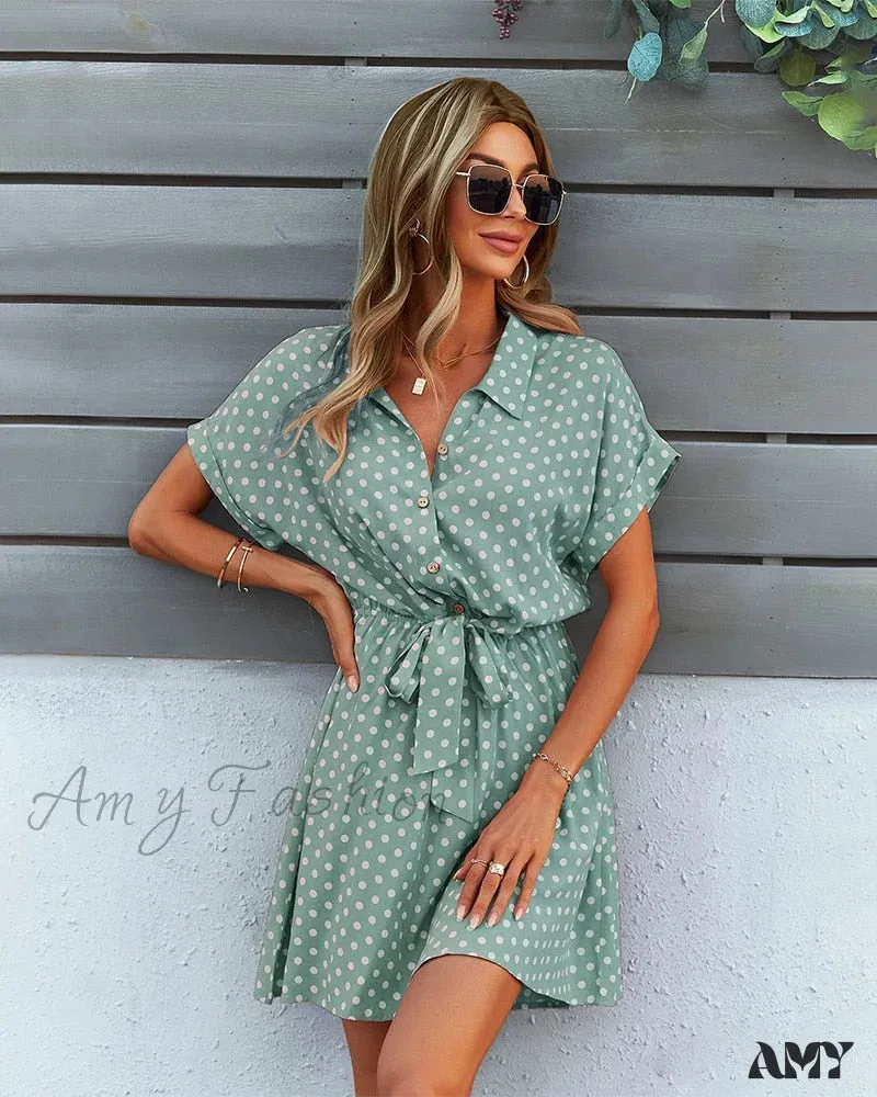 Amy Fashion - Vintage High Waist Casual Loose Short Sleeve Dresses