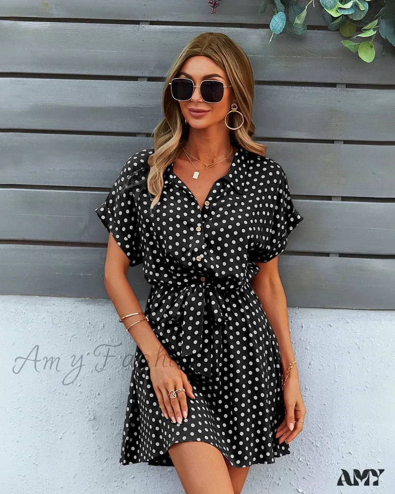 Amy Fashion - Vintage High Waist Casual Loose Short Sleeve Dresses