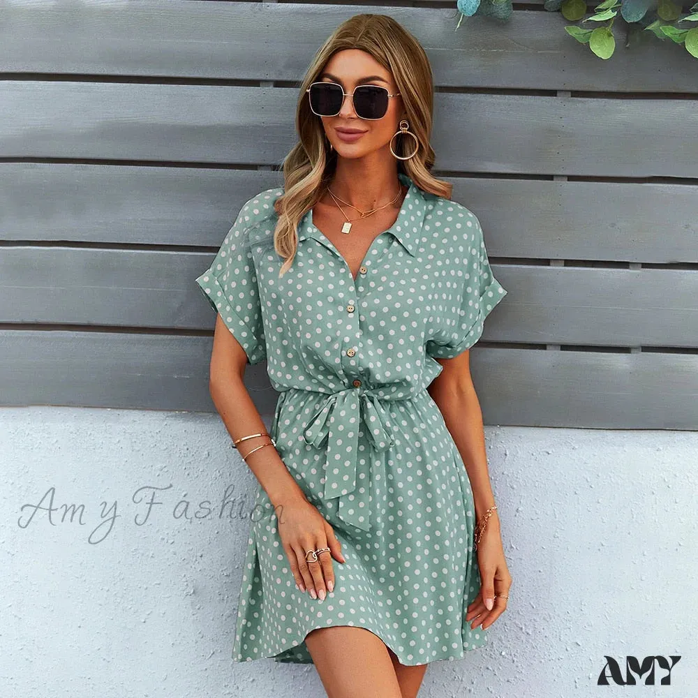 Amy Fashion - Vintage High Waist Casual Loose Short Sleeve Dresses