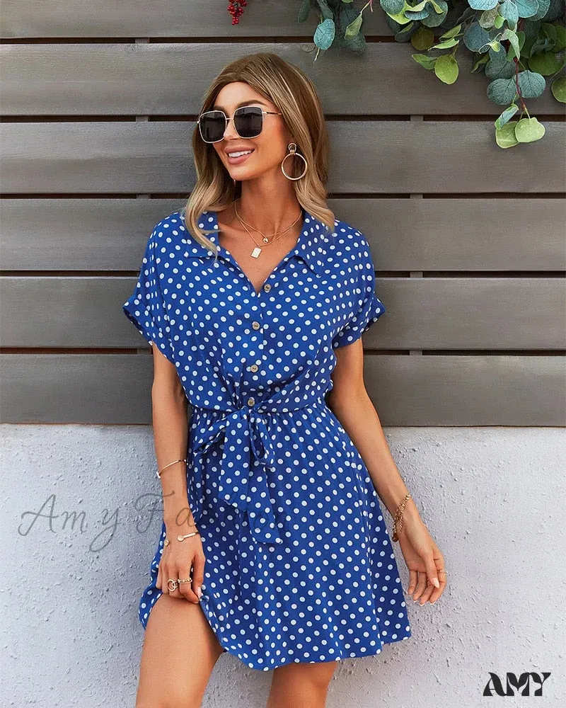 Amy Fashion - Vintage High Waist Casual Loose Short Sleeve Dresses