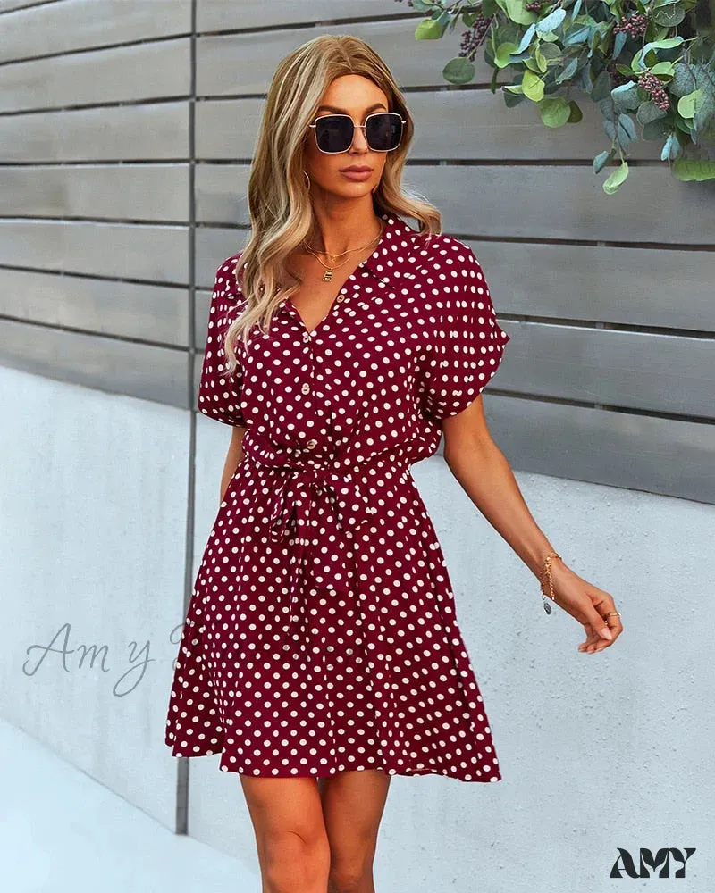 Amy Fashion - Vintage High Waist Casual Loose Short Sleeve Dresses