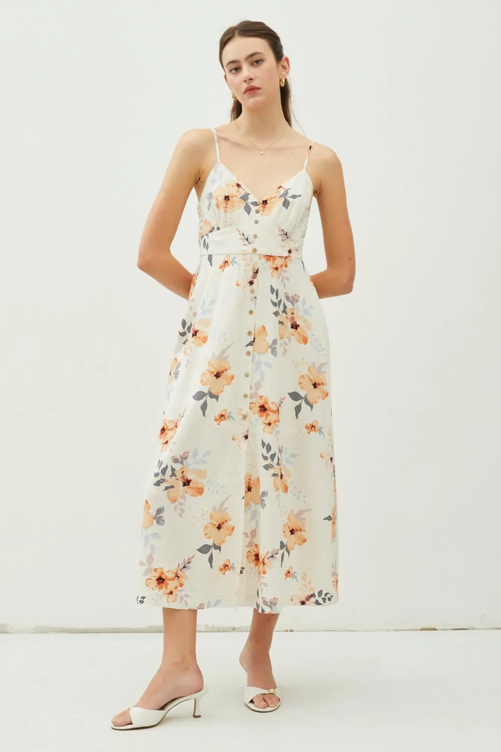 Be Cool Floral Button Down Cami Midi Dress