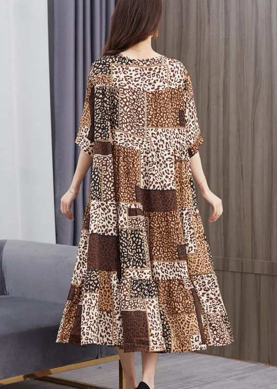 Beautiful Brown V Neck Print Patchwork Chiffon Dresses Summer LY6491