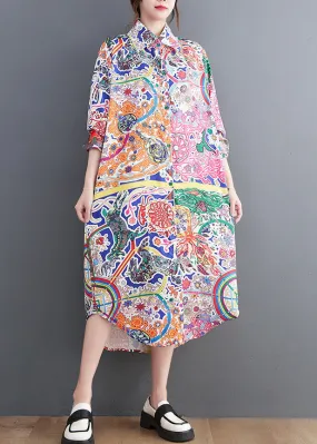 Beautiful Peter Pan Collar Print Button Maxi Shirts Dresses Spring LY4950