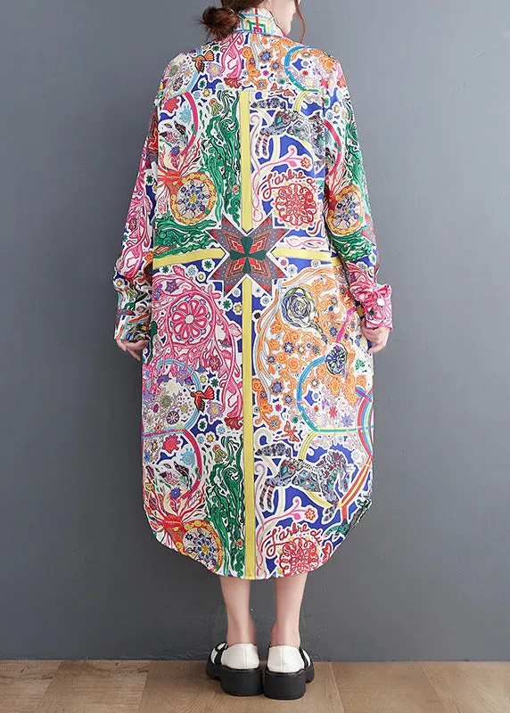 Beautiful Peter Pan Collar Print Button Maxi Shirts Dresses Spring LY4950