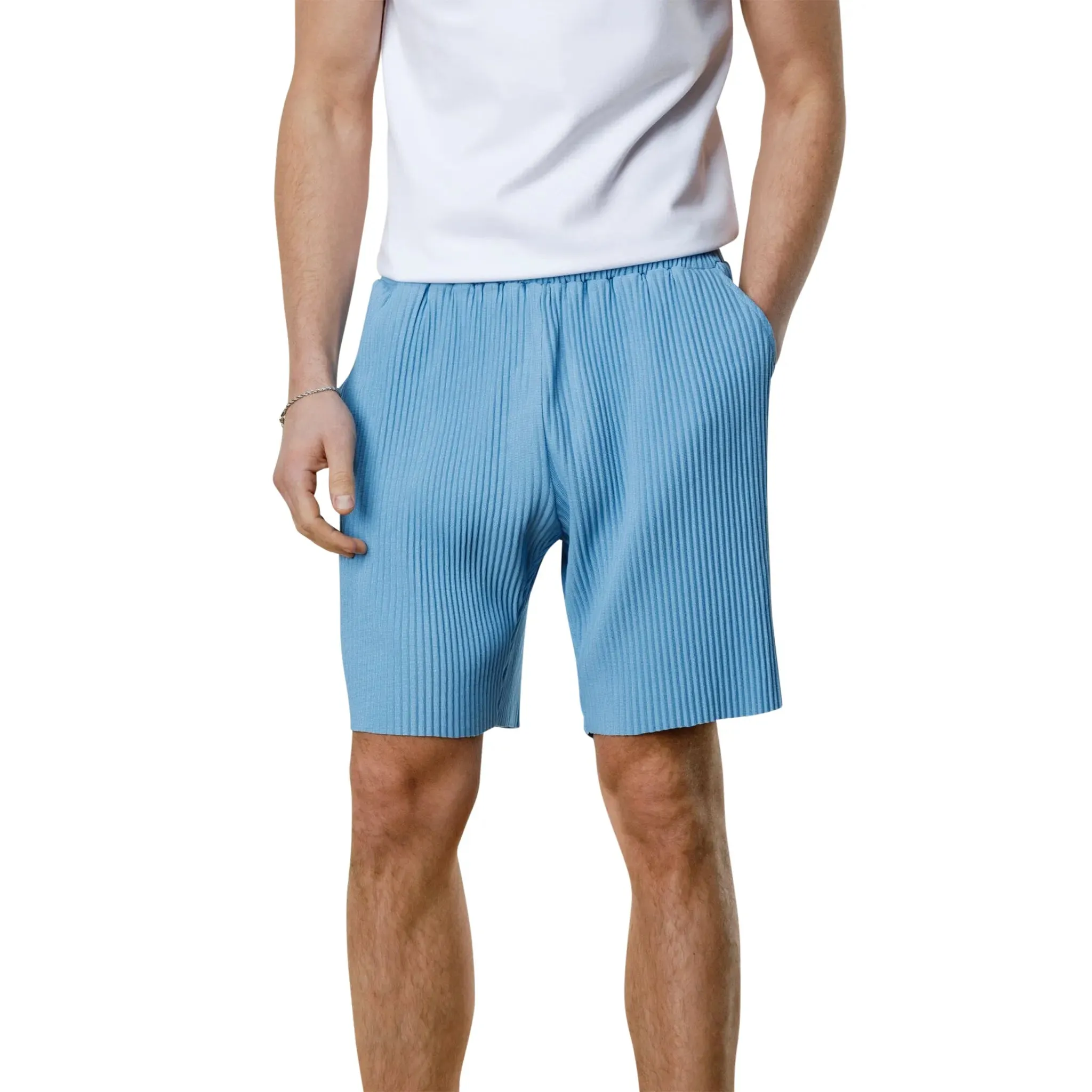 Belier Pleated Light Blue Resort Shirt & Shorts