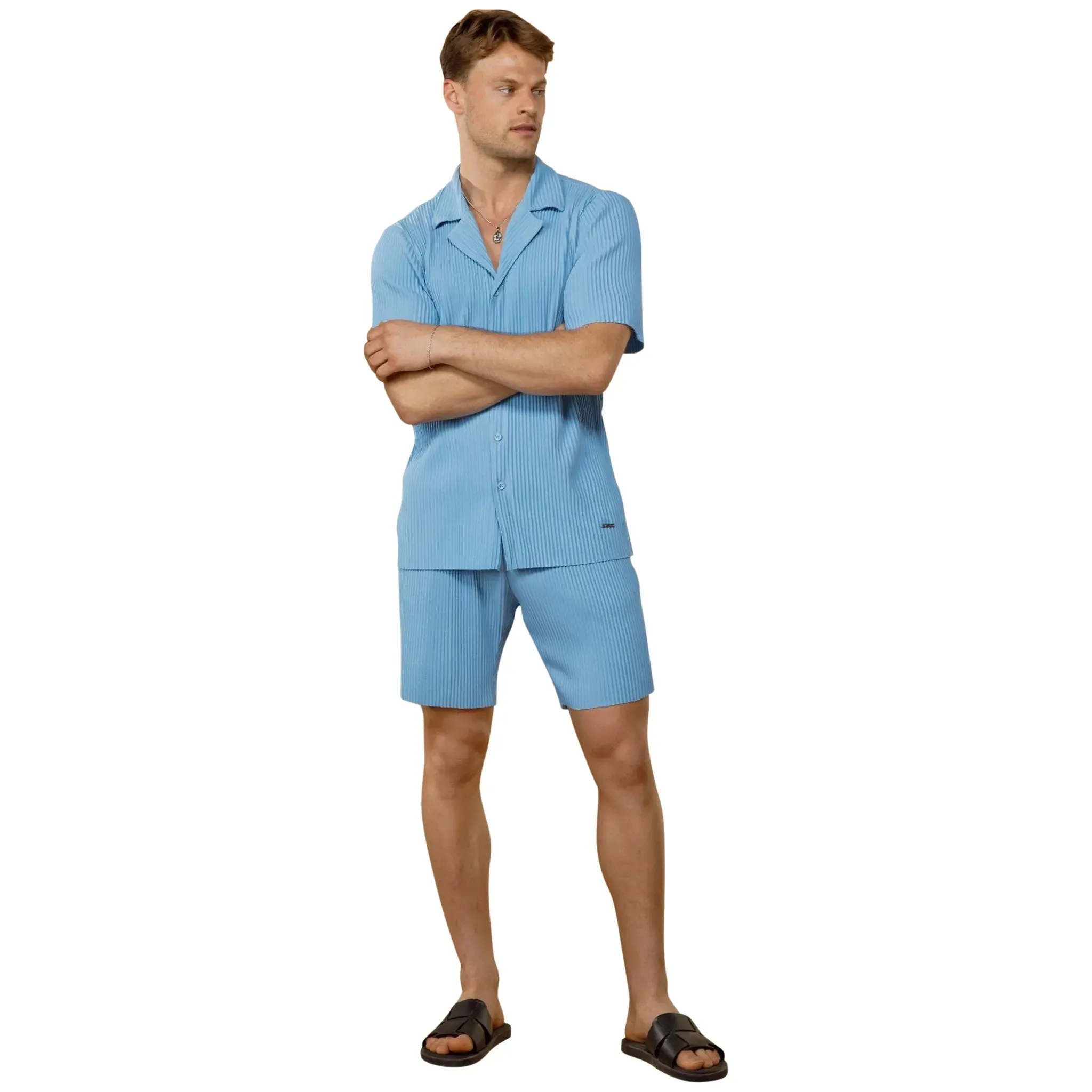 Belier Pleated Light Blue Resort Shirt & Shorts