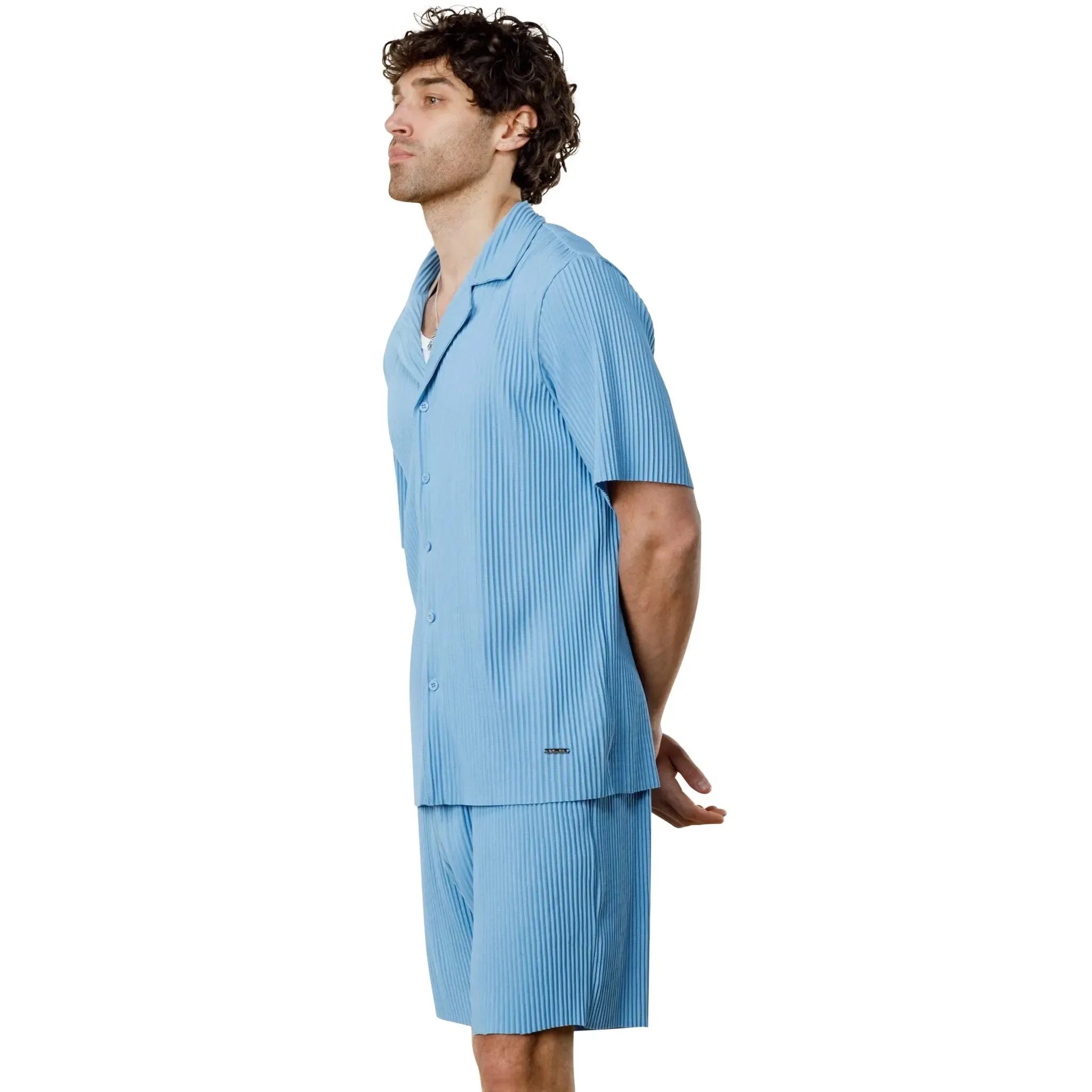 Belier Pleated Light Blue Resort Shirt & Shorts