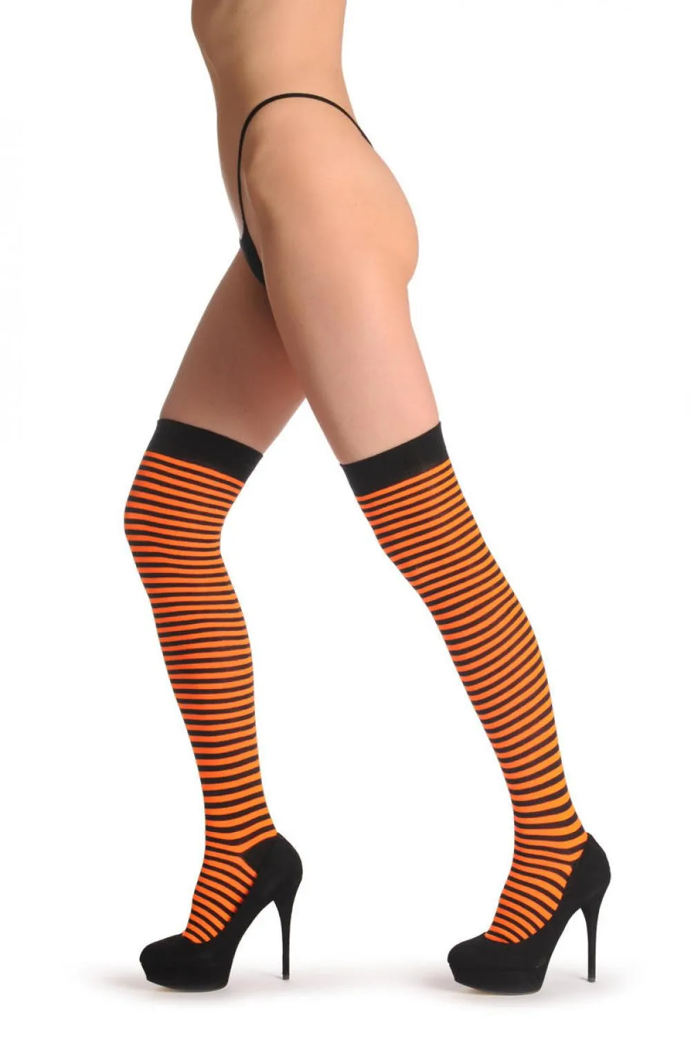 Black & Neon Orange Thin Stripes