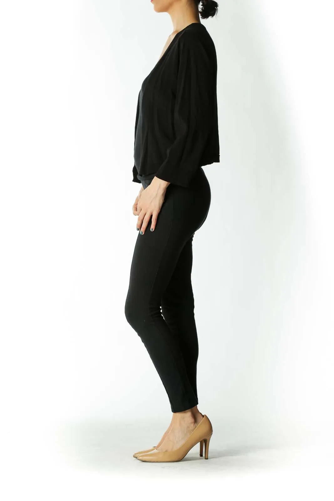 Black Cropped Open Cardigan