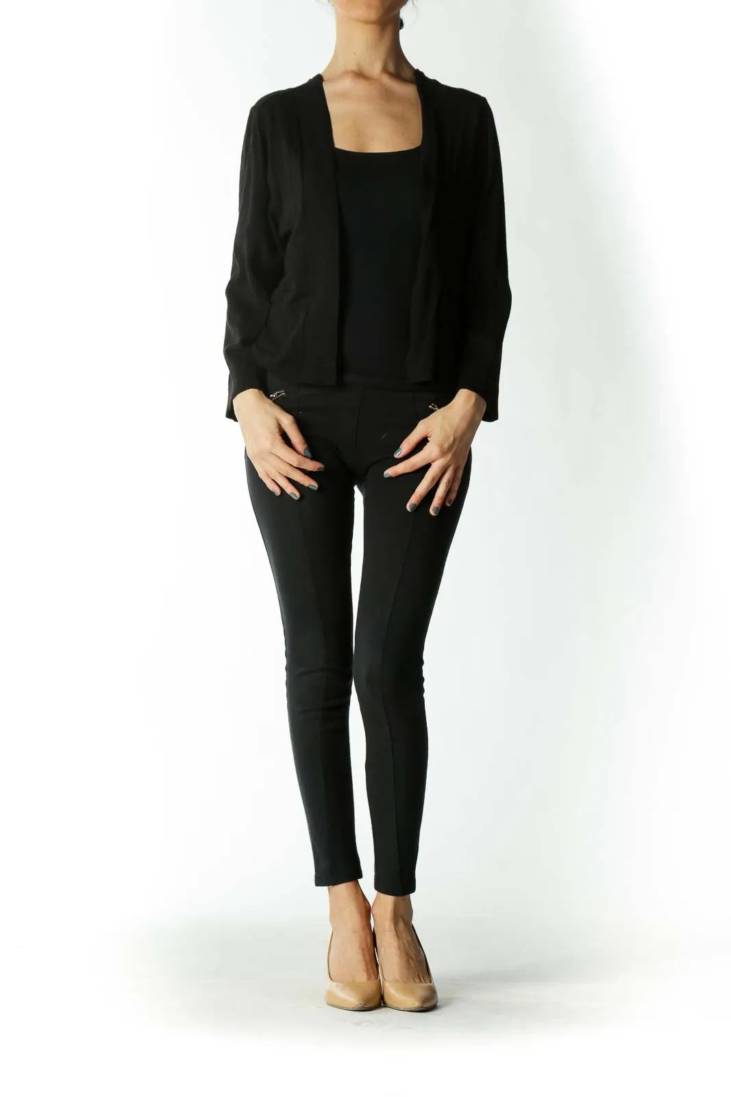 Black Cropped Open Cardigan