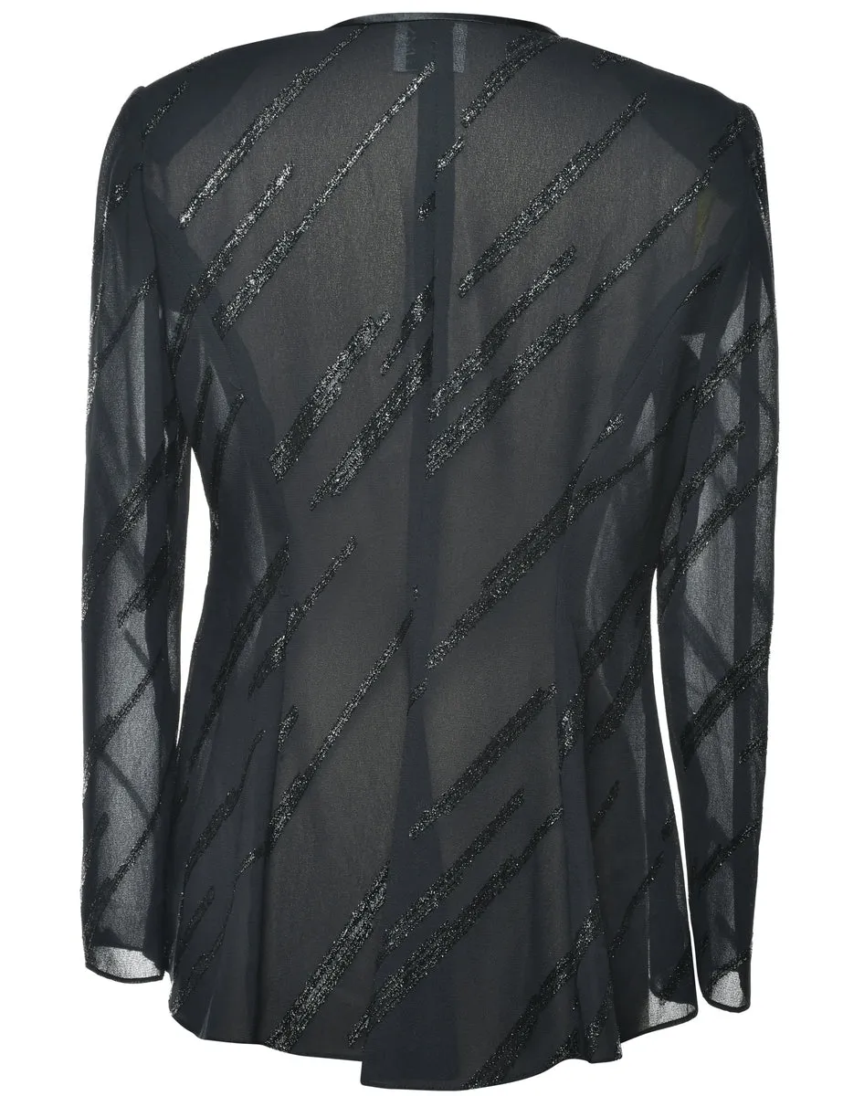 Black Sheer Striped Evening Petites Jacket - M