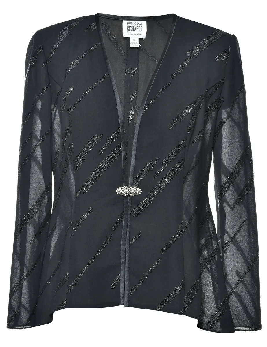 Black Sheer Striped Evening Petites Jacket - M