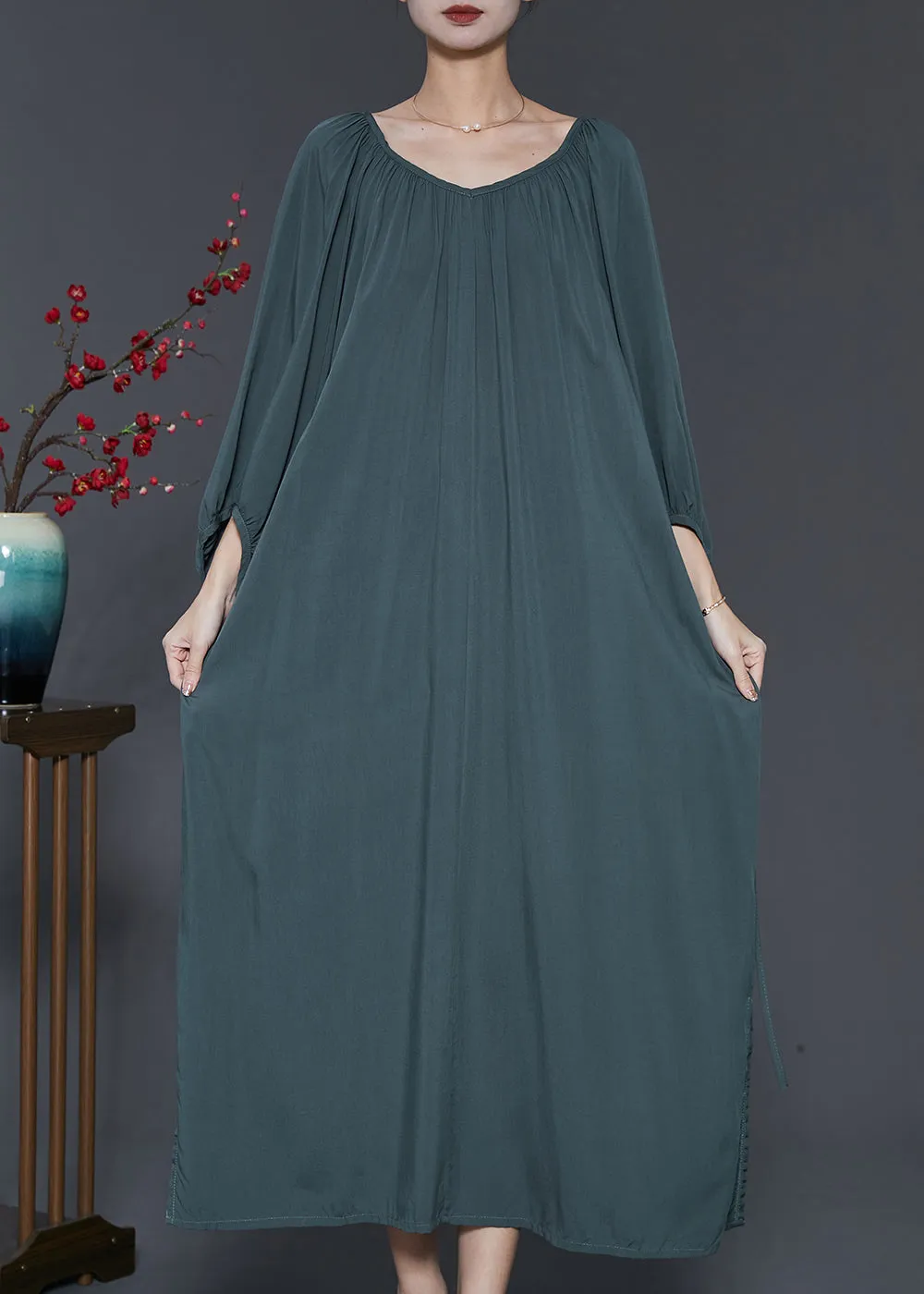 Blackish Green Cotton Robe Dresses Oversized Spring SD1017