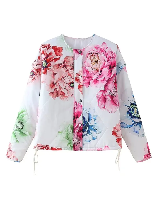 Blue Zone Planet |  Blue Zone Planet | Roxy's Floral Print Long Sleeve Quilted Thin Jacket