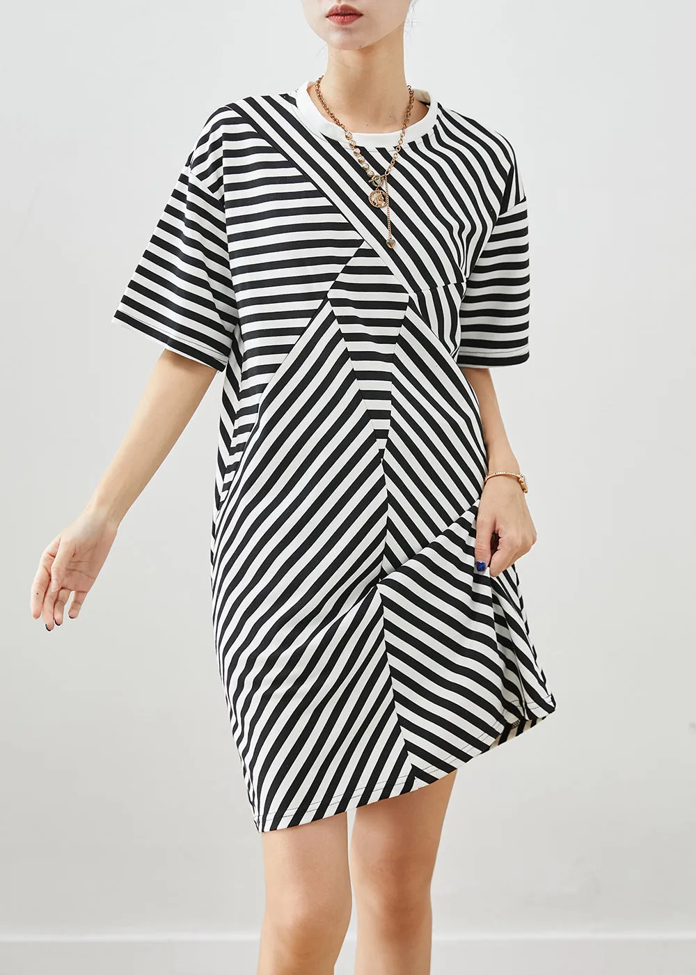 Boho Black Striped Cotton Vacation Dresses Summer ML1994