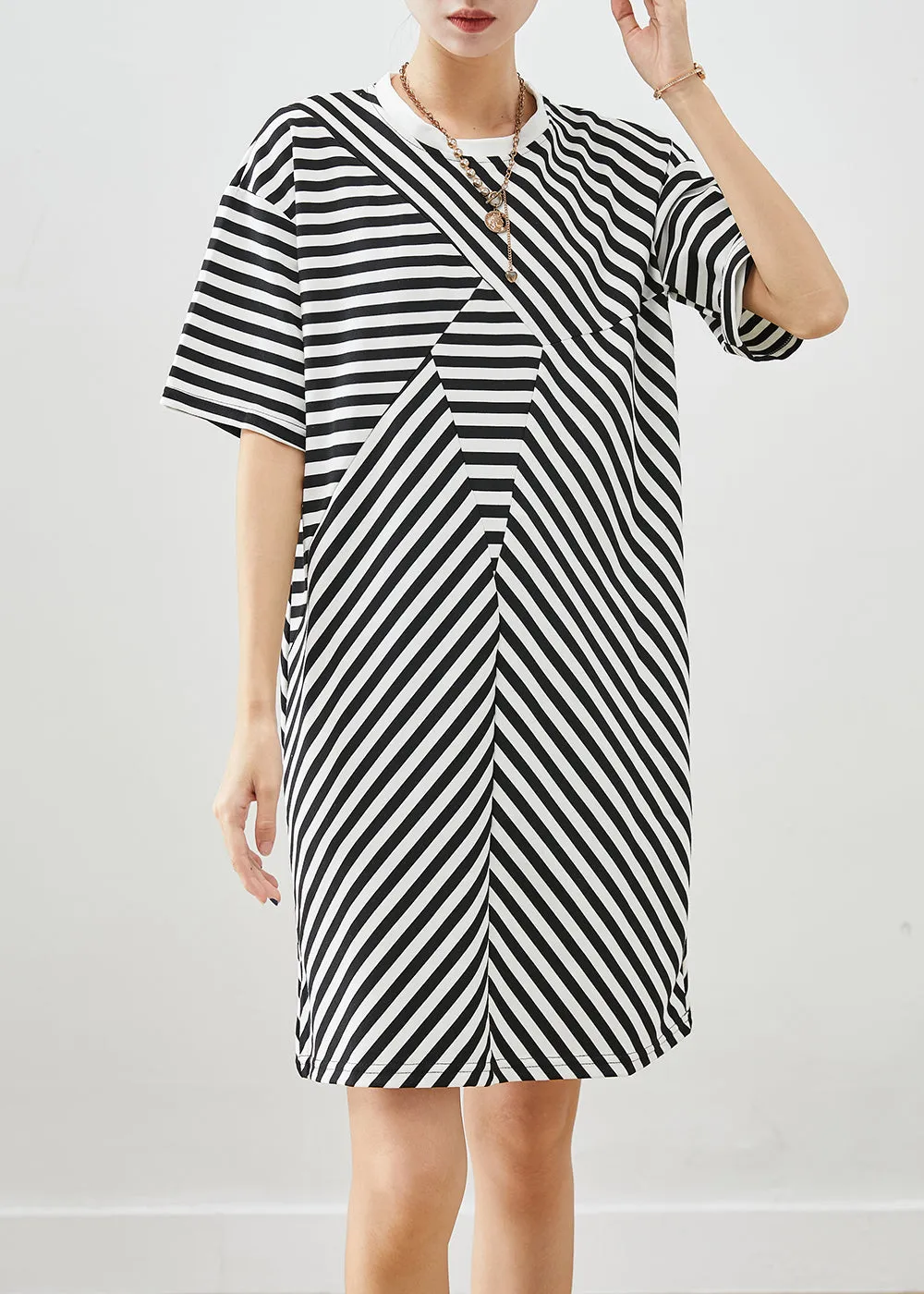 Boho Black Striped Cotton Vacation Dresses Summer ML1994