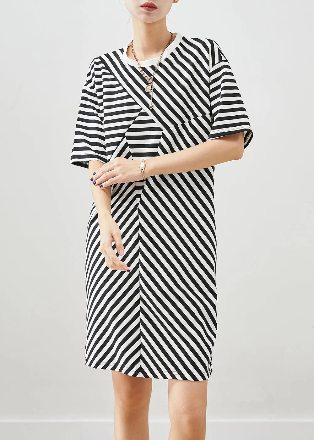 Boho Black Striped Cotton Vacation Dresses Summer ML1994