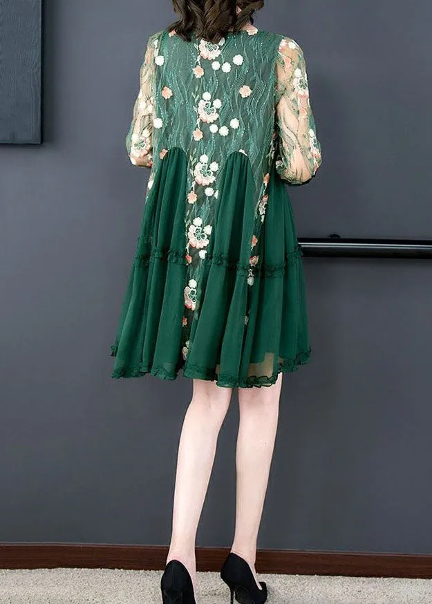 Boutique Green Embroideried Patchwork Tulle Mid Dresses Summer LY5984