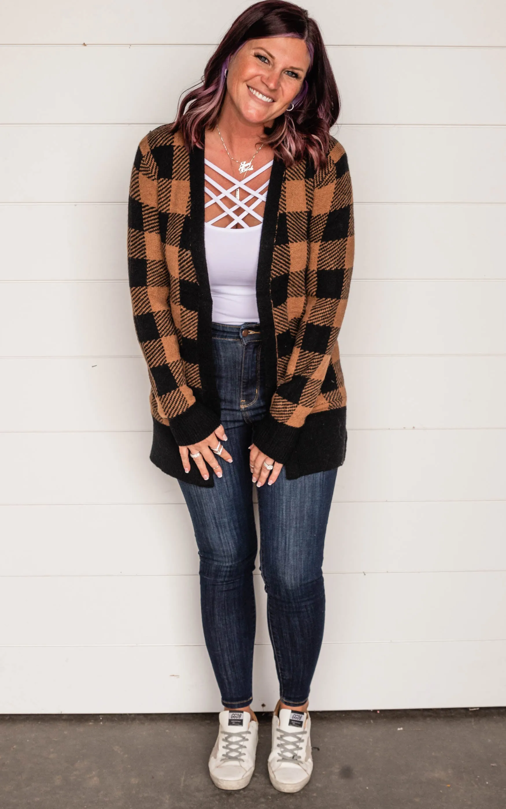 Buffalo Plaid Cardigan w/ Open Front