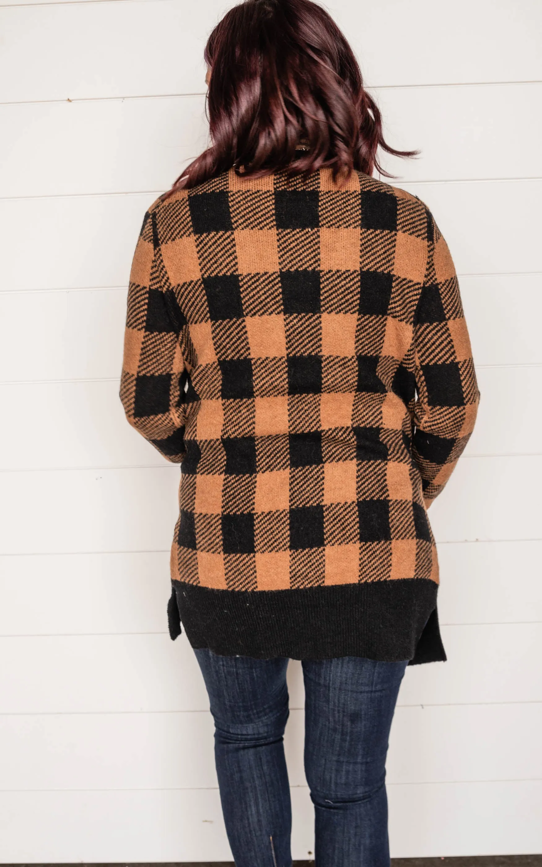 Buffalo Plaid Cardigan w/ Open Front