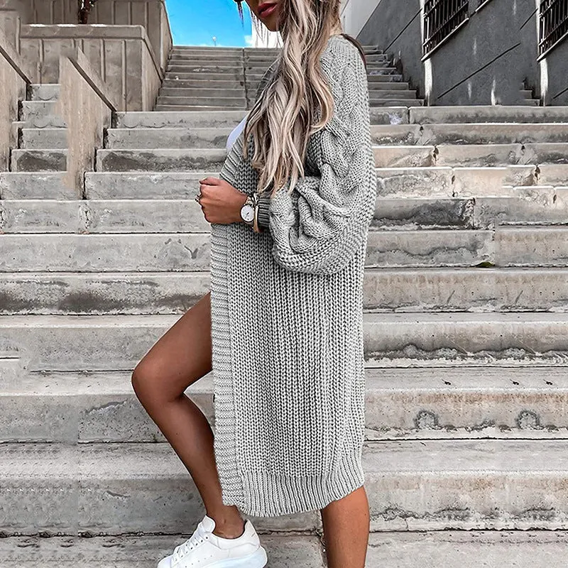 Cable Knit Open Front Cardigan Sweater