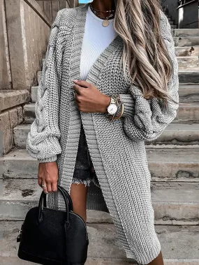 Cable Knit Open Front Cardigan Sweater