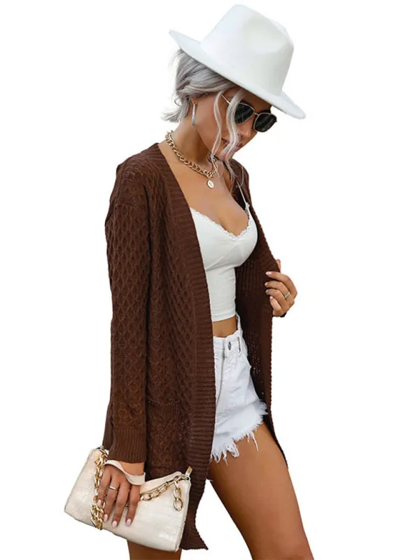 Cable Knit Open Front Long Cardigan