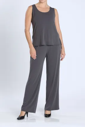 Charcoal Wide Leg Long Pants & Scoop Neck Tank Top