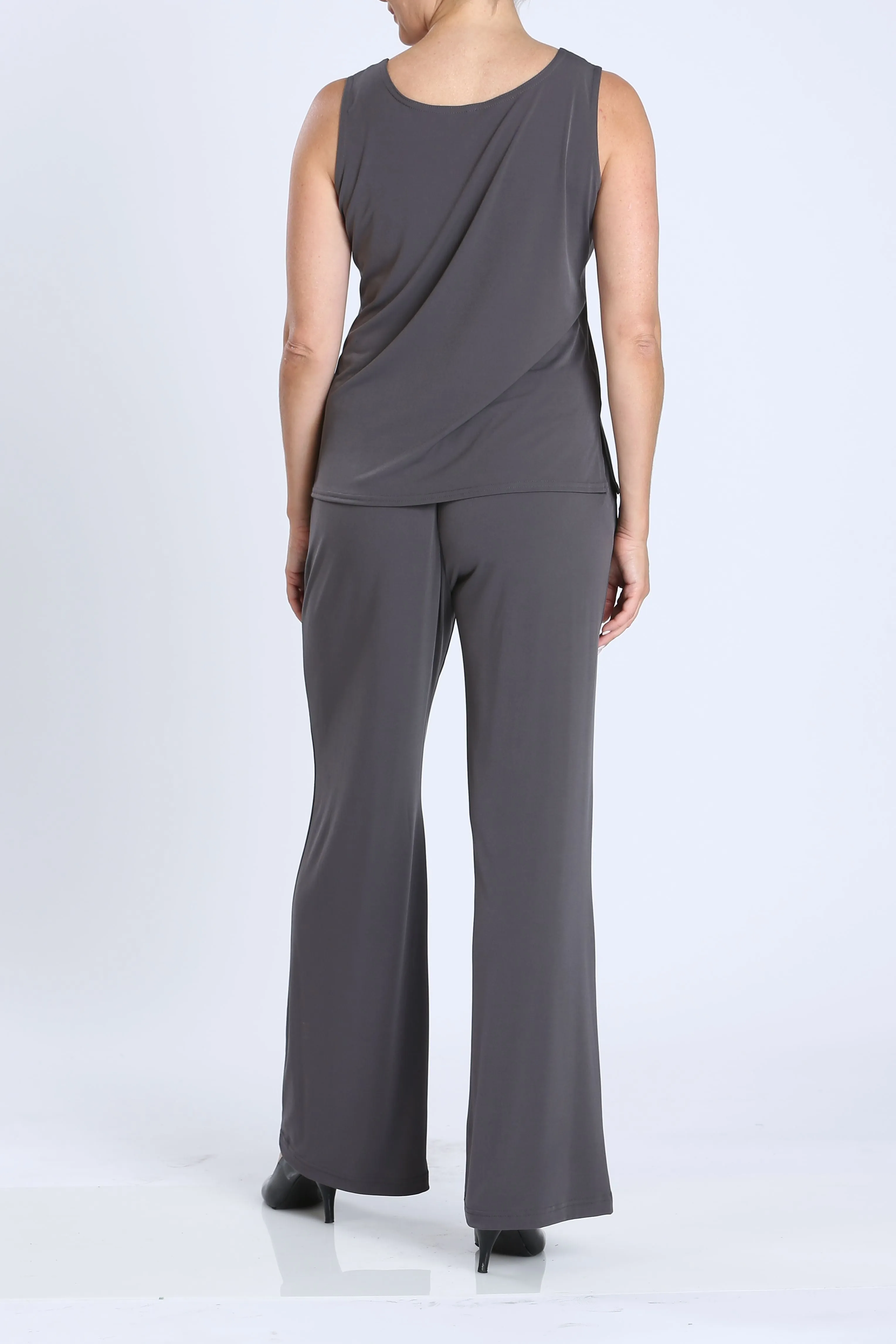 Charcoal Wide Leg Long Pants & Scoop Neck Tank Top