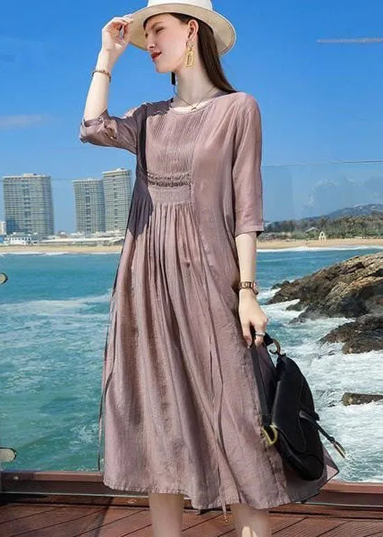 Chic Purple O Neck Patchwork Silk Holiday Dresses Summer LC0227