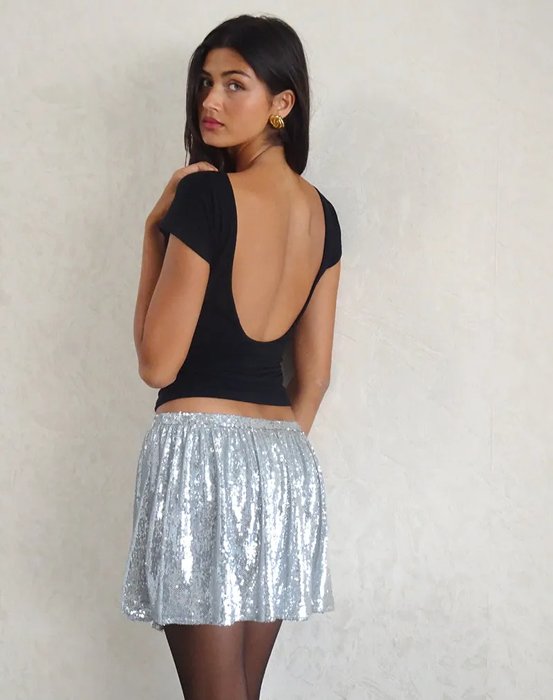 Chima Mini Skirt in Sequin Silver Chrome