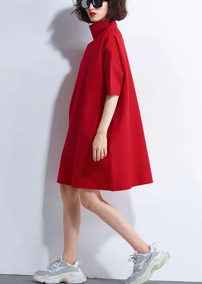 Classy Red Loose Turtleneck Summer Party Dresses Half Sleeve