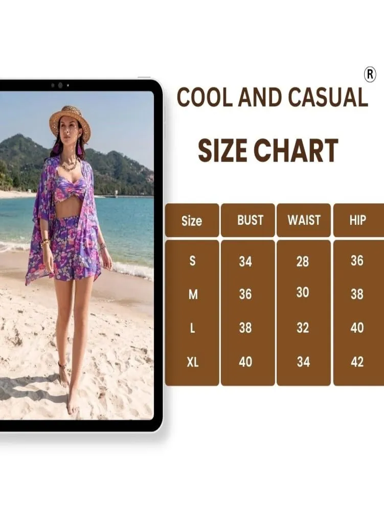 COOL AND CASUAL Beach Dresses For Women Co Ord Set Three Piece Dress Beach Wear For Women Goa Knee Length Dresses (Large, Purple)