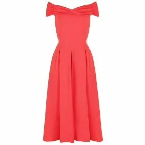 Coral Pink Crossover Vintage Bardot 50s Swing Dress