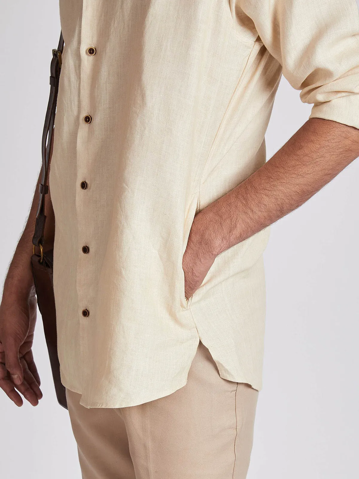 Crescent V Neck Kurta Beige