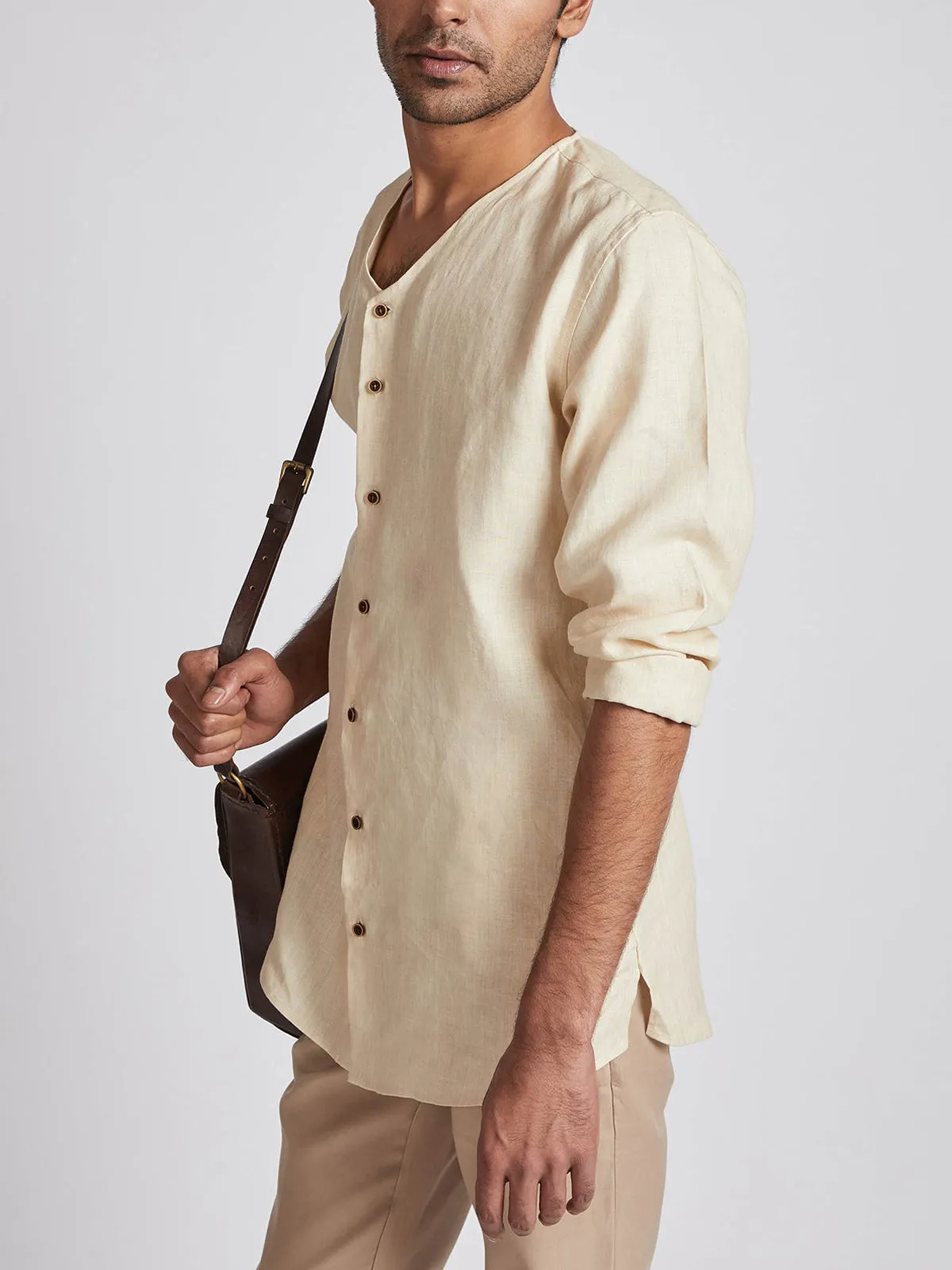 Crescent V Neck Kurta Beige