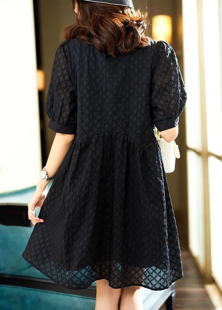 Cute Black O Neck Zircon Patchwork Cotton Dresses Summer LY3860