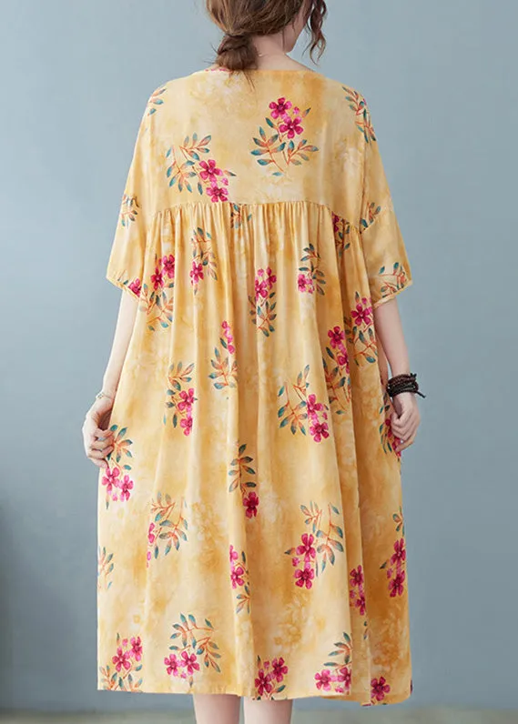 Cute Yellow Patchwork Print Cotton Holiday Maxi Dresses Summer LY6091