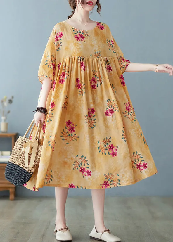 Cute Yellow Patchwork Print Cotton Holiday Maxi Dresses Summer LY6091