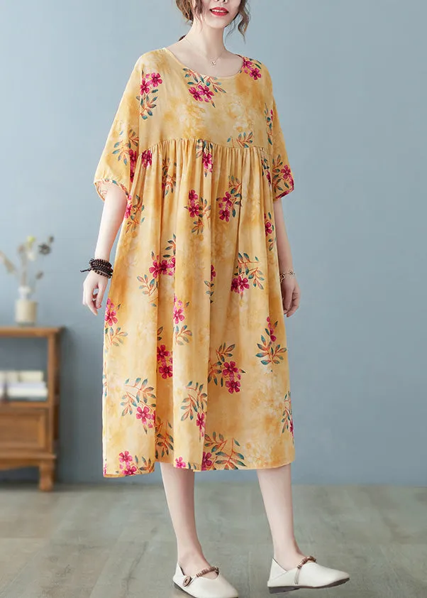 Cute Yellow Patchwork Print Cotton Holiday Maxi Dresses Summer LY6091