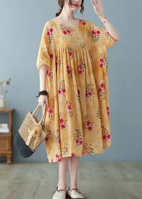 Cute Yellow Patchwork Print Cotton Holiday Maxi Dresses Summer LY6091