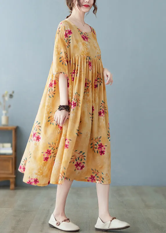 Cute Yellow Patchwork Print Cotton Holiday Maxi Dresses Summer LY6091