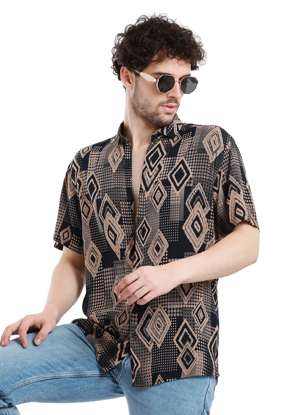 Diamond Bisque Half Sleeves Feather Shirt