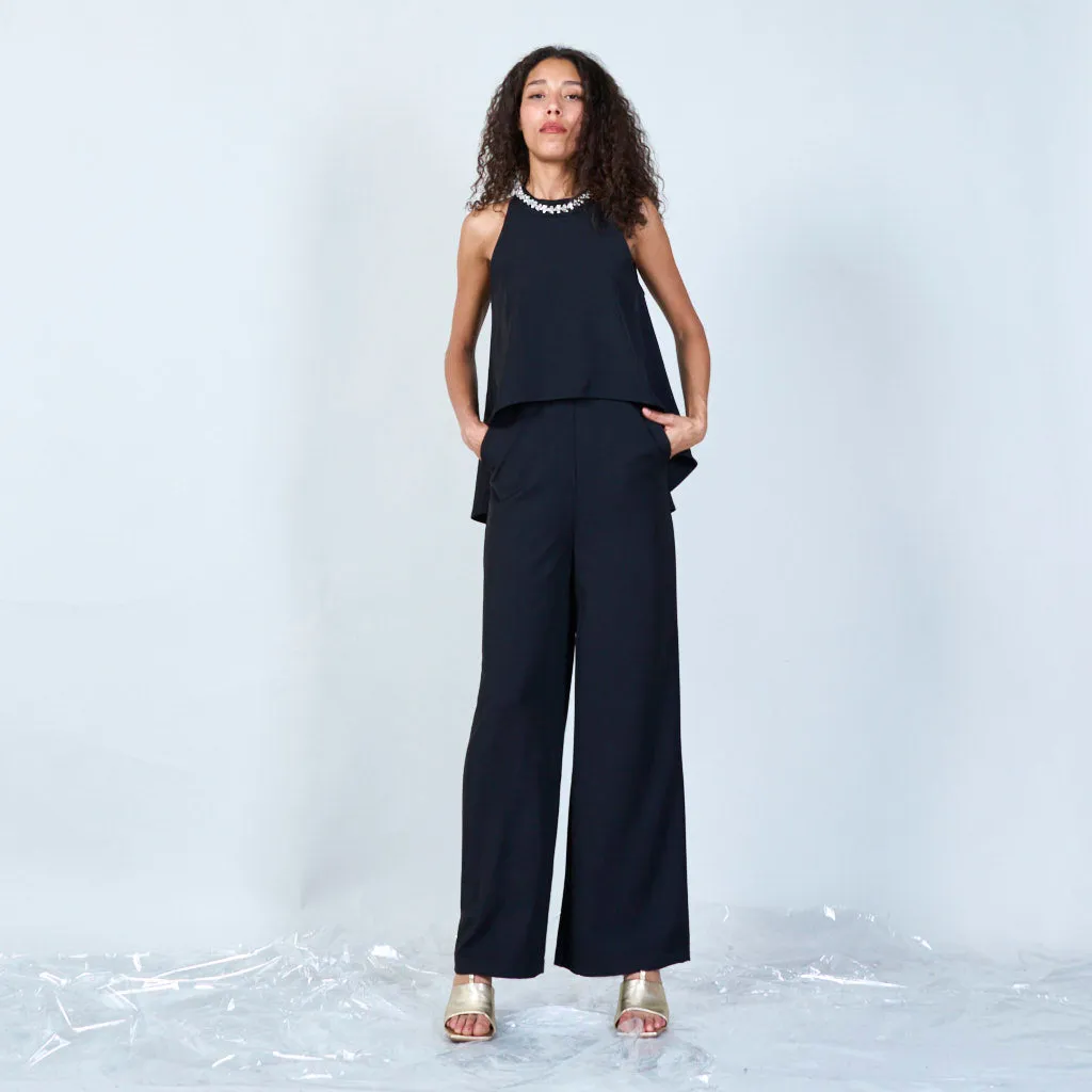 Elegant layered jumpsuit with embellished neckline wholesale